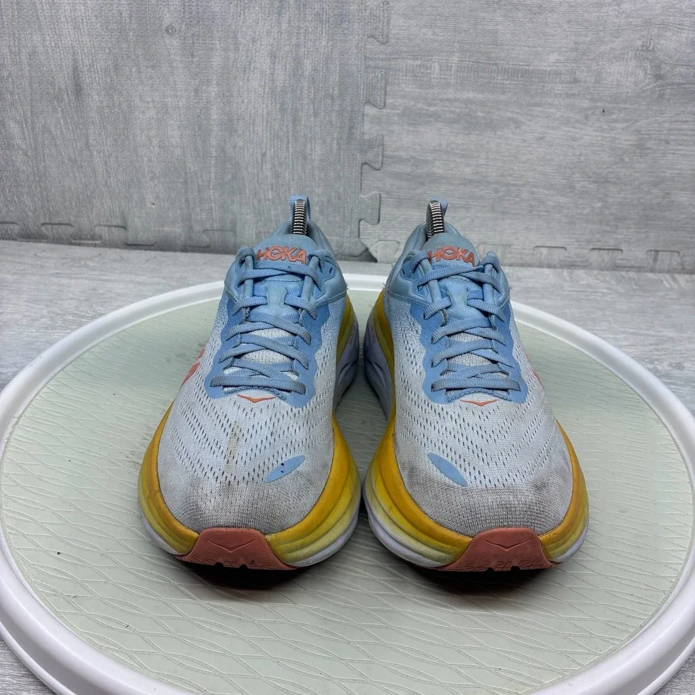 Hoka Bondi 8 Running Shoes Women's 8 Blue Yellow Mesh Sneakers 1127952 SSCA